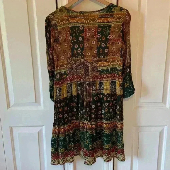 Rain & Rainbow Women’s Multi Ethnic Motifs Printed Bell Sleeves Kurta Size M - Picture 9 of 14